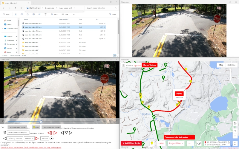 maps.video Windows App screenshot of the map window showing the GoPro batch GPS extract system in action.