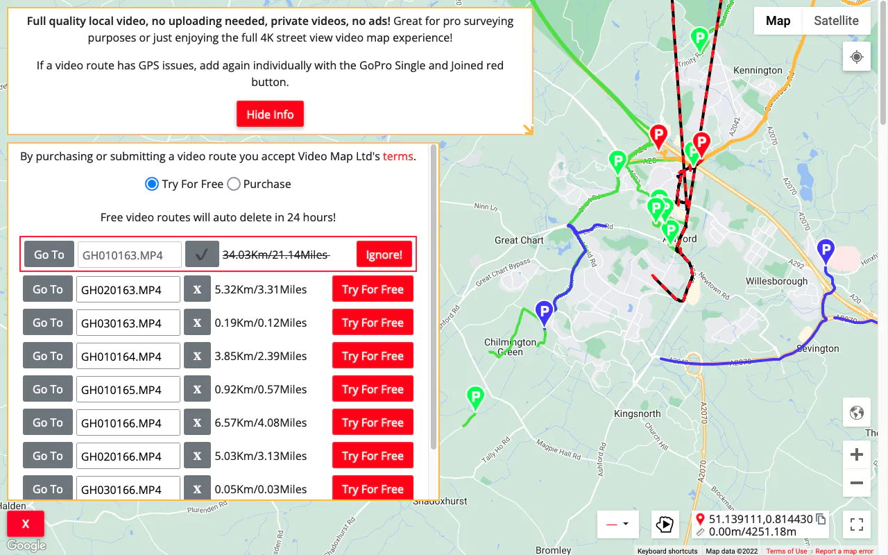 If there is a GPS error click the cross next to the filename to ignore that video. Later, the video can be added with the Single & Joined option and the bad part removed and corrected.