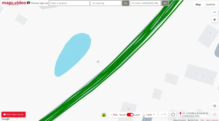 Multiple video routes overlapping on the same road make selection difficult. Use layers to separate them.