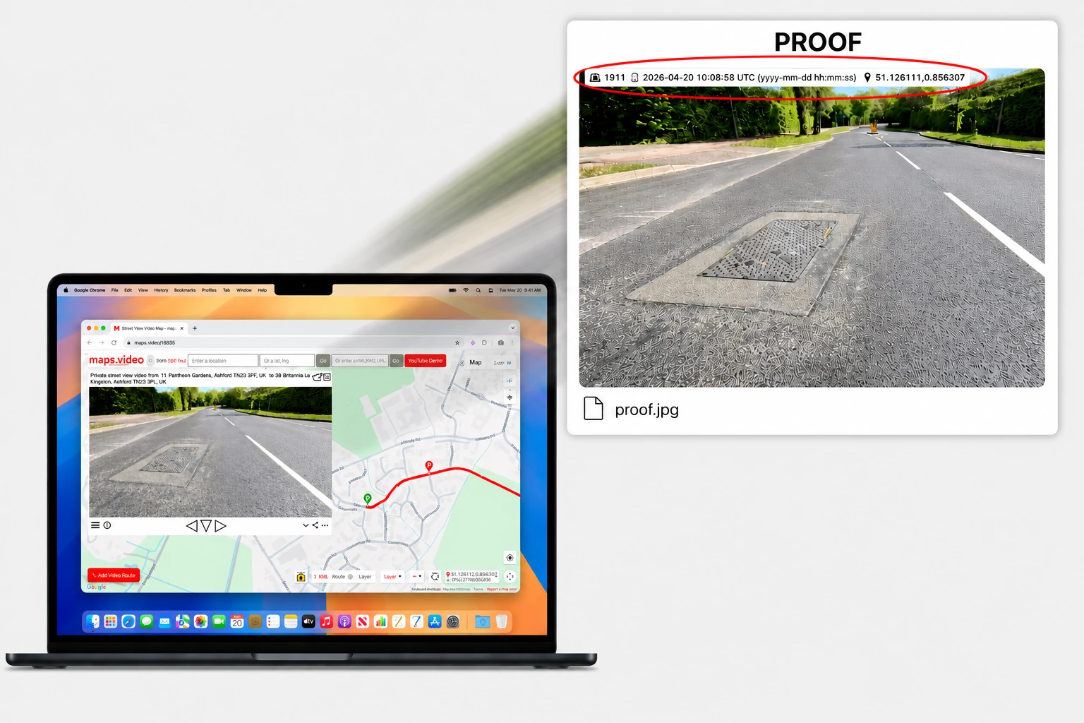 Extract GoPro video frame as time and location stamped photo proof for surfacing, reinstatement and utility companies