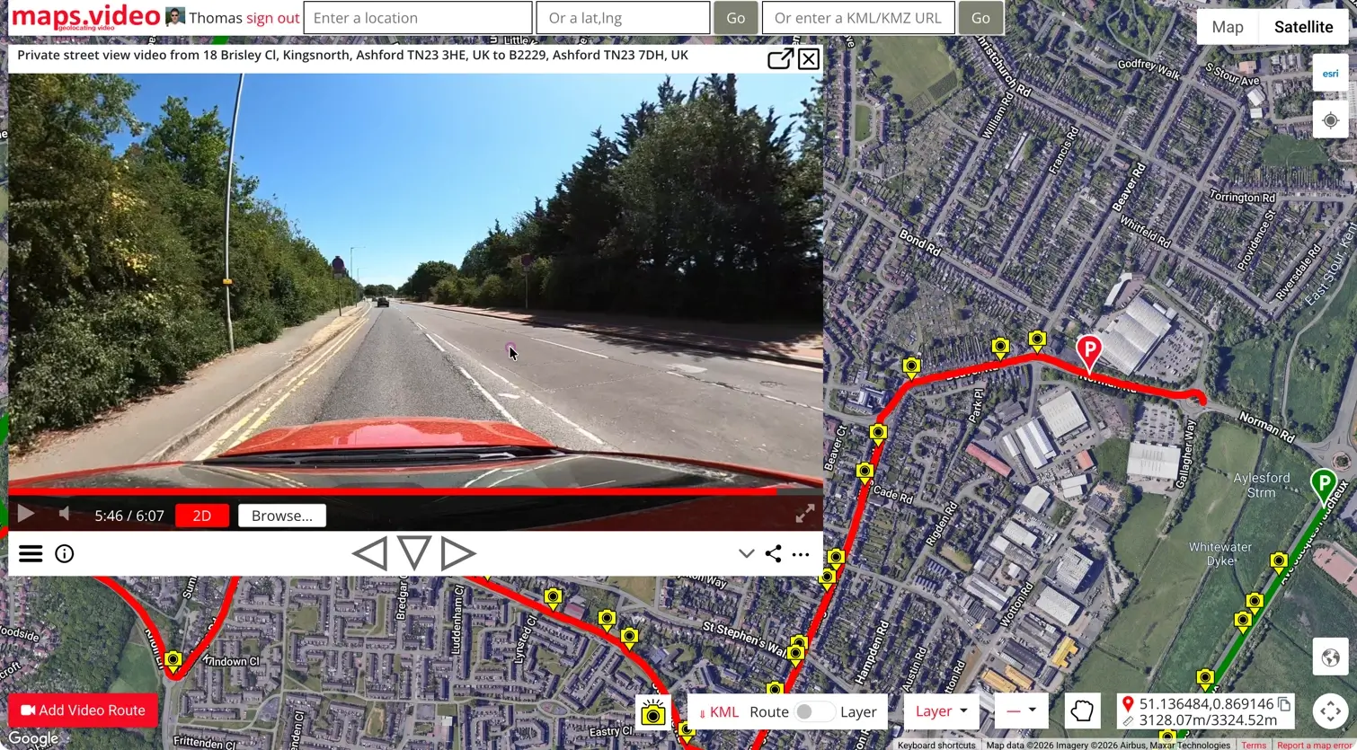 Instant GoPro video mapping with maps.video, hero image showing GoPro Max from top of car with interactive map