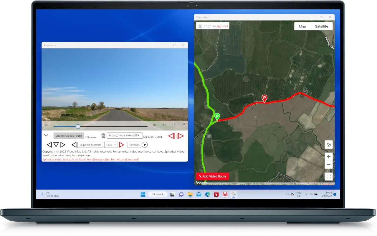 With the Windows 10/11 App have the map in a seperate screen to the video.