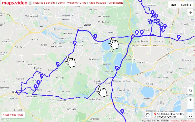 Click on route lines to go to that spot in video